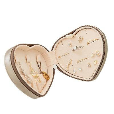 China Wholesale Portable Lovely Jewelry Box Organizer Rings For Women Mini Heart Shape Leather Travel Wedding Gift Boxes for sale