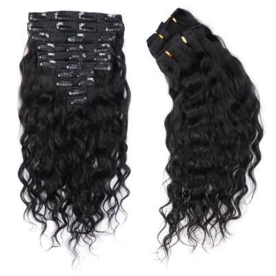 China Natural Wave Drop Shipping Machine Made Remy Beach Wave Clip In Clip In Hair Extensions Natural Wavy Hair for sale