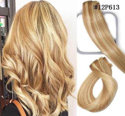 China Silky Straight Wave Ombre Ombre Clip In Hair Extensions Balayage #12P613 Mixed Bleach Blonde for sale