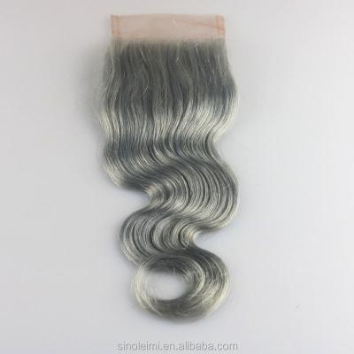 China Indian Hair Straightest 100% Silver Gray Body Wave Lace Closure Free Shipping for sale