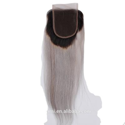 China Silky Straight Wave Lace Closure of T1B/Grey Color Ombre Piece Lace Closure 4x4 Virgin Brazilian Straight Wholesale