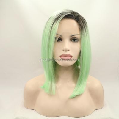 China Bob Fashion Style Short Length Lead Wigs Synthetic Apple Green Color Synthetic Lace Front Wigs for sale