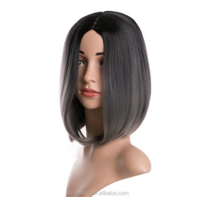 China Silky Straight Wave Synthetic Wigs Dangle Short Haircuts With Dark Gray Color Black Ombre for sale