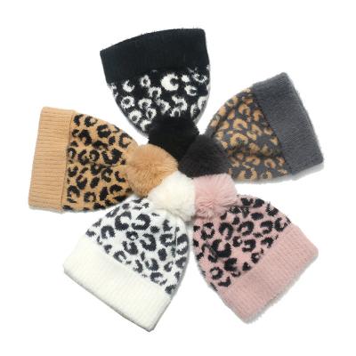 China COMMON Custom fashion winter new warm hat hairball leopard knit hat woman for sale