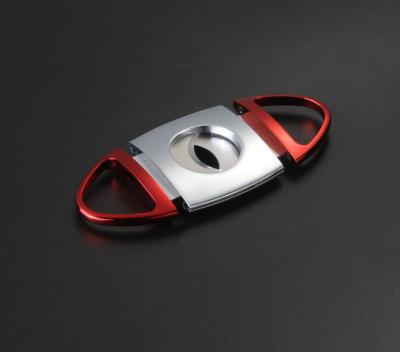 China Silver Red Oval Stainless Steel Logo Cigar Scissors Cigar Cutter Custom Made Cigar Portable Accessories Gift for sale