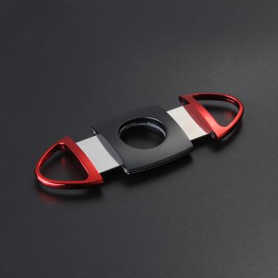 China Portable Black Double Cut Red Head Pocket Classic Comfortable Cigar Cutter Round Sharp Blades Scissors for sale