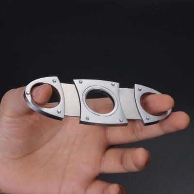 China Portable High Quality Smoking Accessories Stainless Steel Silver Stainless Steel Dual Blade Cigar Cutter for sale