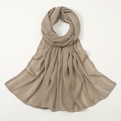 China Chiffon Striped Long Gauze Scarf Shawl Solid Color Durable Monochrome Scarf Satin Pearl for sale