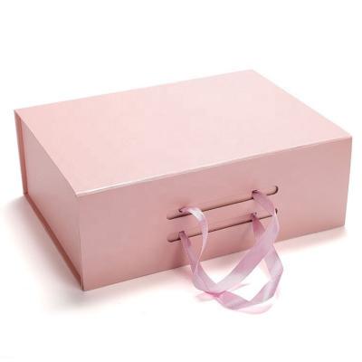 China Recyclable Makeup Clothes Accessories Pink Ribbon Rose Gold Logo Rose Foldable Gift Box for sale