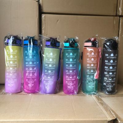 China Gym Viable Plastic Wholesale Sport 32oz Tritan Motivation Bottle With Time Marker Flip Top Gym Water Bottle for sale