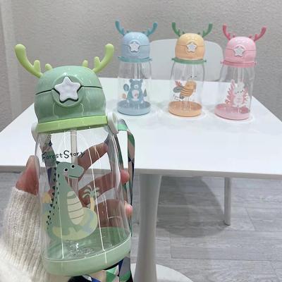 China Sustainable Antlers 600ML Cartoon Kids Wholesale Kawai Plastic Clear Water Bottle China School Water Bottle Wholesale for sale