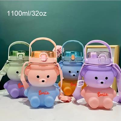 China Capacity 28oz Straw Bottle Adorable Sustainable Kawaii Bear Water Bottle 34 Heat Resistant Plastic With Straps Kids Water Bottle For School for sale