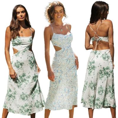 China Anti-Static Low-priced Women's New Style Printed Sling Halter Strap Sexy Slim Long Dress for sale