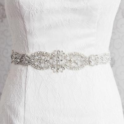 China Flatback Eslieb Crystal Pearls Bridal Belt Hand Beaded Wedding Sashes Silver Rhinestones Bridal Sash For Wedding Dresses Ceinture De for sale