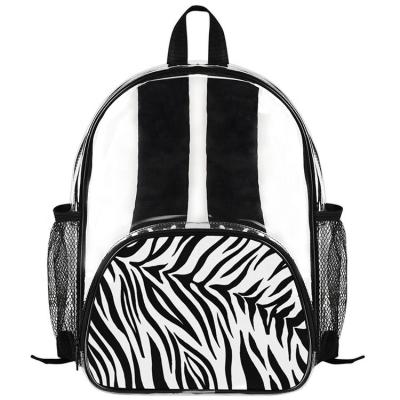 China Zebra Waterproof Texture Heavy Duty Stadium Approved Plastic Animal Zebra Mini Clear Backpack Small Pvc Transparent Backpack for sale