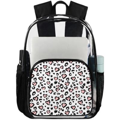 China Waterproof Animal Heavy Duty Clear PVC Texture Backpack Transparent Leopard Print See Through Backpacks for sale