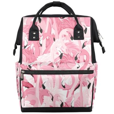 China Water Resistant Flamingo Diaper Bag Maternity Backpack with Stroller Attaches Multifunctional Waterproof Diaper Bag Baby Travel Bag for sale