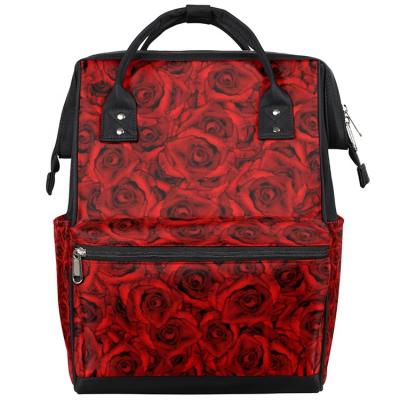 China Custom Logo Waterproof Rose Flower Travel Water Resistant Backpack Large Diaper Bag Mum Bag Maternity Hospital Waiting Delivery for sale