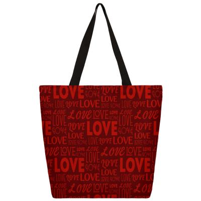 China Custom Eco Friendly Reusable Grocery Store Burgundy Love Recycled Reusable Canvas Tote Bag With Black Handle for sale