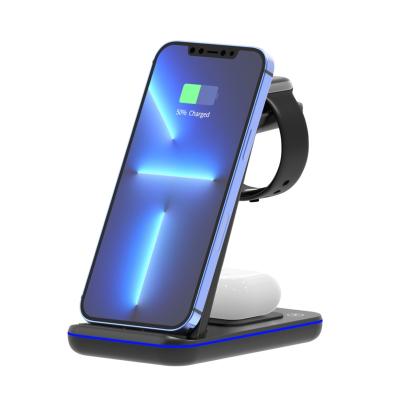 China Dropshipping mobile phone 3 in1 15w Qi I foldable QUICK wireless phone charger stand holder station for sale