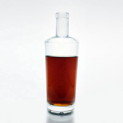 China Liquor RSG Round Shape Shoulder Bottle Glass New 750ml Flat Clear Empty Glass Liquor Bottle With Cork for sale