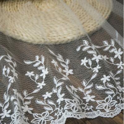 China Free Sample Sustainable Milk Silk Classic Chantilly Lace Embroidery Fabric Mesh Embroidered Water Soluble Cotton for sale