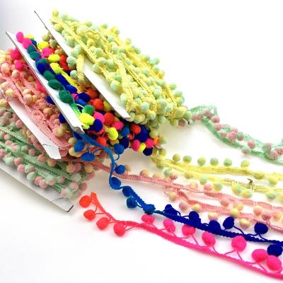 China Colorful Fringe Trim Necklace Craft Supplies Micro Ball Sewing Pompoms Fringe Trims Pom Pom Colorful Tassel Trim for sale