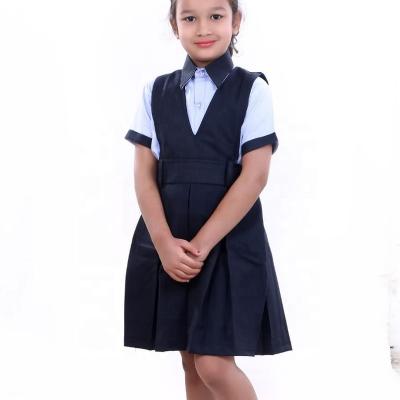 China Healthy Professional Custom Logo And Designs Girls Kindergarten School Uniform Designs Kids Blue Dress Pinafore Cloth Materials for sale