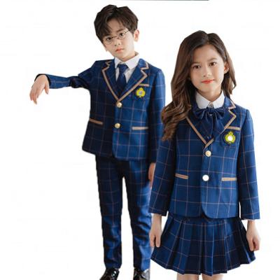 China Healthy hot British international style primary school uniforms design class uniform plaid kindergarten three-piece uniforms for sale