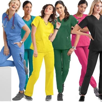 China Comfortable Custom Hospital Nurse Uniform Tops Polyester Rayon Spandex Scrubs Uniforms Hospital Para Locker Uniform Sets for sale