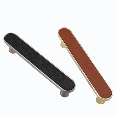 China Modern Drawer Cabinet Knobs Kitchen Door Handle Cupboard Wardrobe Pull Handles Furniture Brass Leather Handles for sale