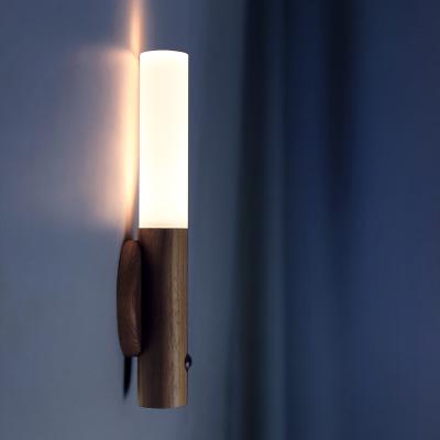 China Modern Nordic Wooden Home Sconce Indoor Bedroom Bedside Motion Sensor Led Wall Lamps for sale