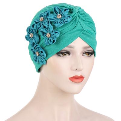 China 2022 Image Wholesale OEM Factory Indian Hat With Five Flowers Scarf Hijab Hat Women's Turban Head Wraps for sale