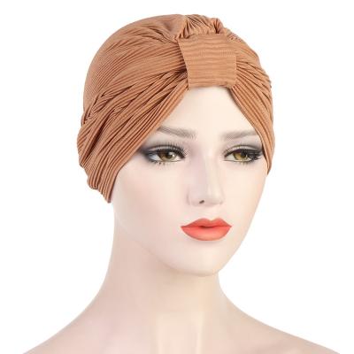 China New Style Muslim African Indian Image Muslim Women Beanie Cap Head Wrap Solid Cotton Turban Hat for sale