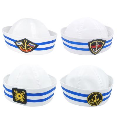 China Wholesale Custom Logo Men Hats Sailor Captain Picture Hat White Uniforms Party Cosplay Flat Navy Military Hat For Men Adult Women for sale