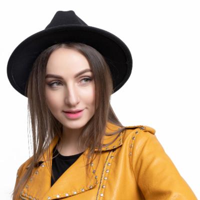 China Character ready to ship custom logo wide brim fedora hats women wholesale custom 2022 solid color panama jazz black hat for sale