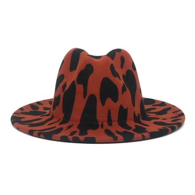 China Ready to ship custom cow print logo wide brim fedora hats women character wholesale black 2022 solid color panama jazz hat for sale