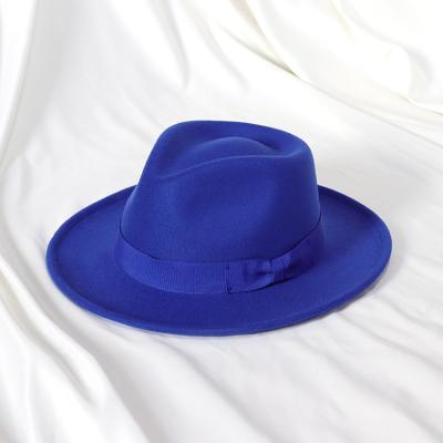 China Character ready to ship wide brim felt hat hats women wholesale 2022 solid color panama jazz top hat felt hat with bow bands custom boxes for sale