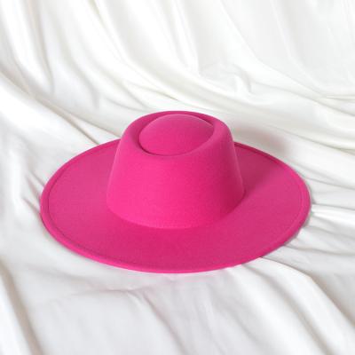 China Wholesale Custom Jazz Hats Fashion Character Logo Felted Hat Flat Brim Panama Hats Solid Color Wide Flat Felt Colorful for sale