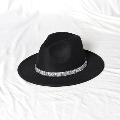 China Wholesale Custom Bling Character Logo Fedora Hats Wide Brim Panama Hats With Bands Accessory Ribbon for sale