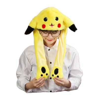 China JOINT Pikachu Plush Toys Bunny Hat With Compressor And Ears Movable Plush Soft Rabbit Lovely Animated Hat Plush Cute Hat for sale