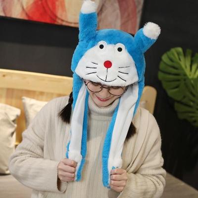 China COMMON TOYS Bunny Hat With Compressor And Mobile Ears Hat Babies Plush Rabbit Hat Doraemon Soft Toys Cute Animal Kids for sale