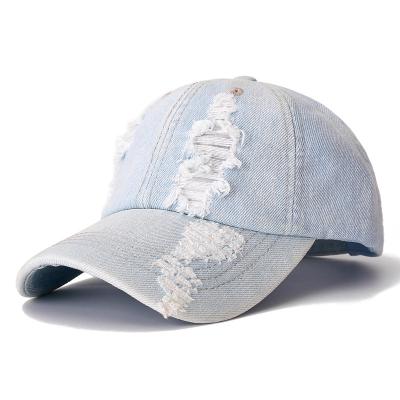 China breathable & High Quality New Waterproof Denim Printing Cotton Hole Custom Embroider Mesh Baseball Cap For Men And Women Trucker for sale