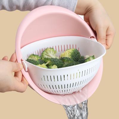 China Sustainable Kitchen Vegetable Fruit Double-Layer PP Plastic Strainer Bowl Set Washing Strainers for sale