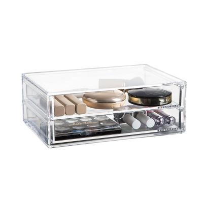 China 1 Layer Workable 2 Layer Rectangle Drawer Makeup Clear Plastic Cosmetic Organizer Cosmetic Storage Box for sale