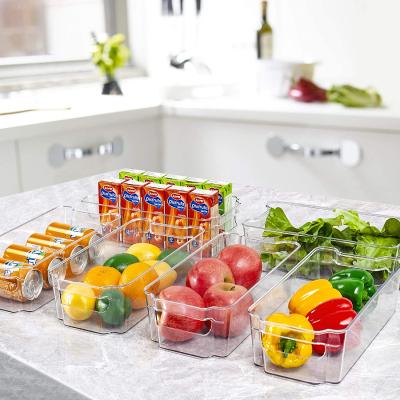 China Reusable Transparent Clear Plastic Organizer Box With Handle Freshness Storage Fridge for sale