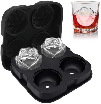 China Silicone Rose Ice Ball Maker Easy Release Large Ice Cube for Cocktail Snack Trays for sale