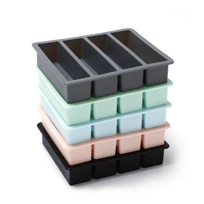 China Multicolor 4 Grids Ice Cube Trays Molds with Food Grade Silicone Material 17*14.3*3.6cm for sale