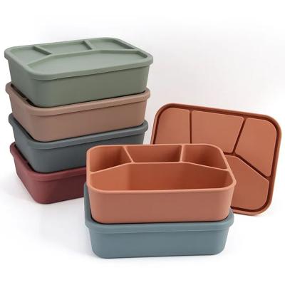 China Food Grade Silicone Bento Lunch Box Collapsible Container with Lid and 4 Compartments for sale