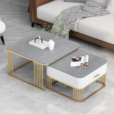 China Convertible Italian Luxury Small Rock Panel Tea Table Combination Entryway Family With Drawers Gray Tea Table Living Room Multifunctional for sale